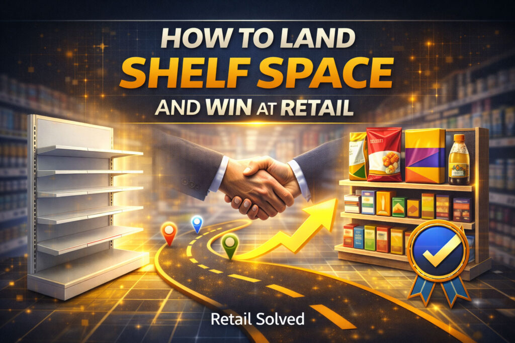 Shelves filled with various food and drink items.