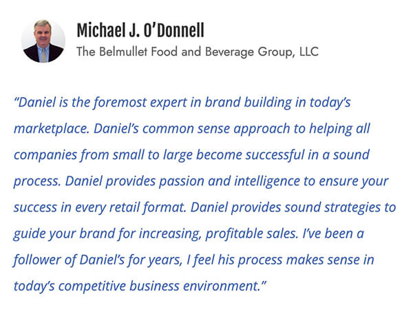 Testimonial about brand building expertise.