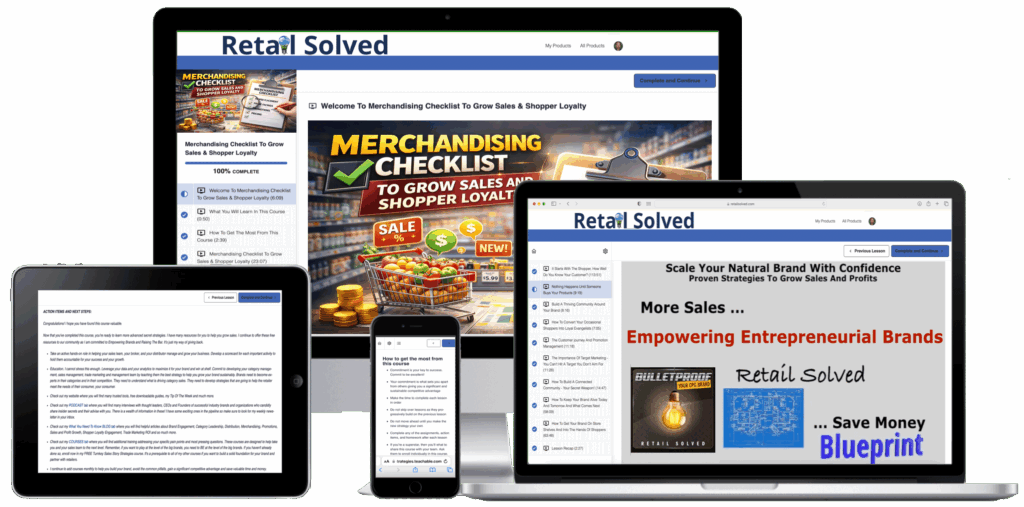 Devices displaying a merchandising checklist webpage.