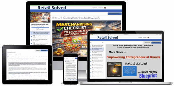 Devices displaying a merchandising checklist webpage.
