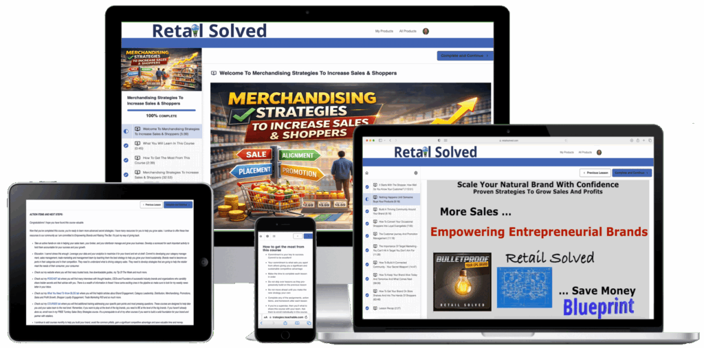 Digital devices displaying merchandising strategies website.
