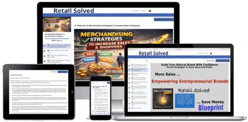 Digital devices displaying merchandising strategies website.
