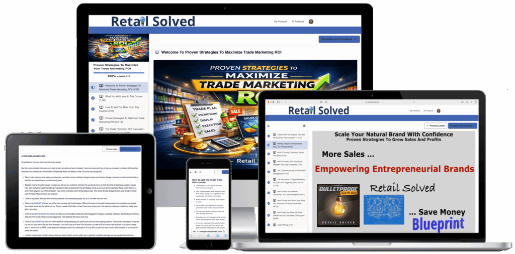 Screens displaying trade marketing strategies online.