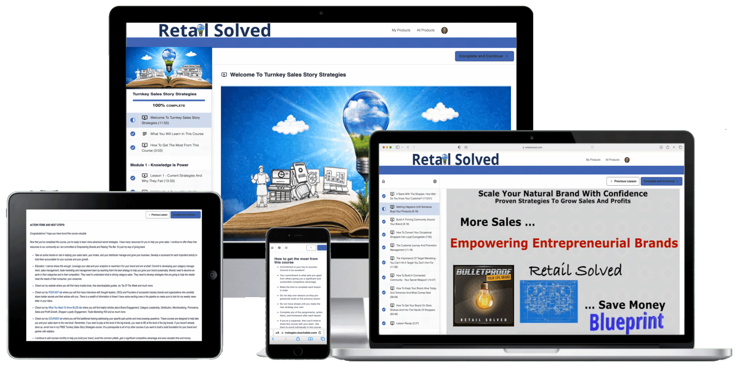 Digital devices displaying sales strategy content.