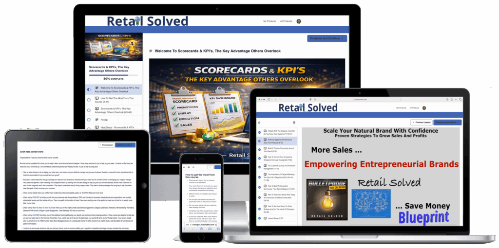 Multiple devices displaying business strategy content.