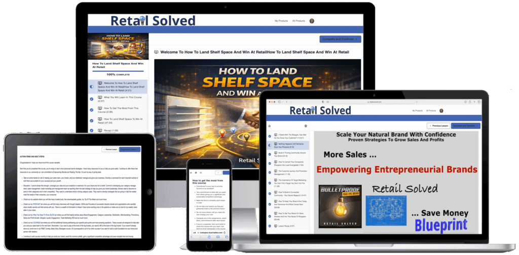 Multiple devices displaying retail strategies graphic.