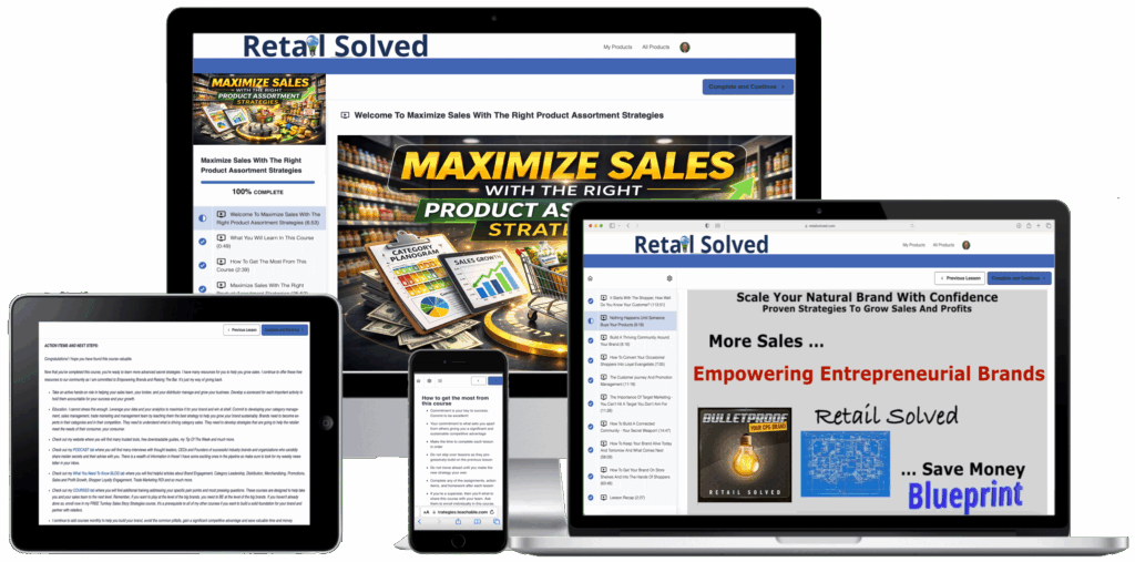 Multiple devices displaying marketing course content.