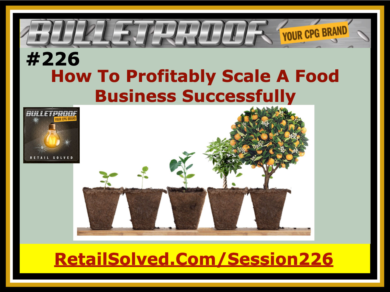 Bulletproof session on scaling food businesses profitably, illustrated by growing plants.