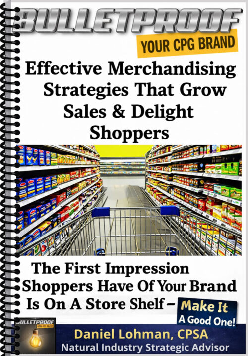 Supermarket aisle view from shopping cart highlighting effective merchandising strategies.