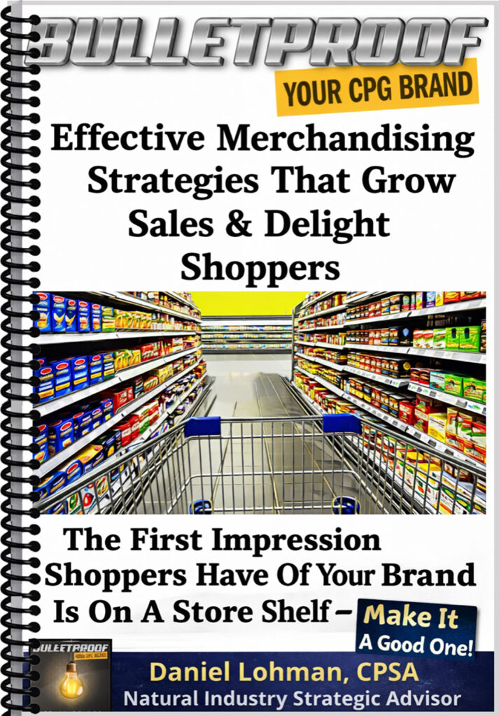 Supermarket aisle view from shopping cart highlighting effective merchandising strategies.