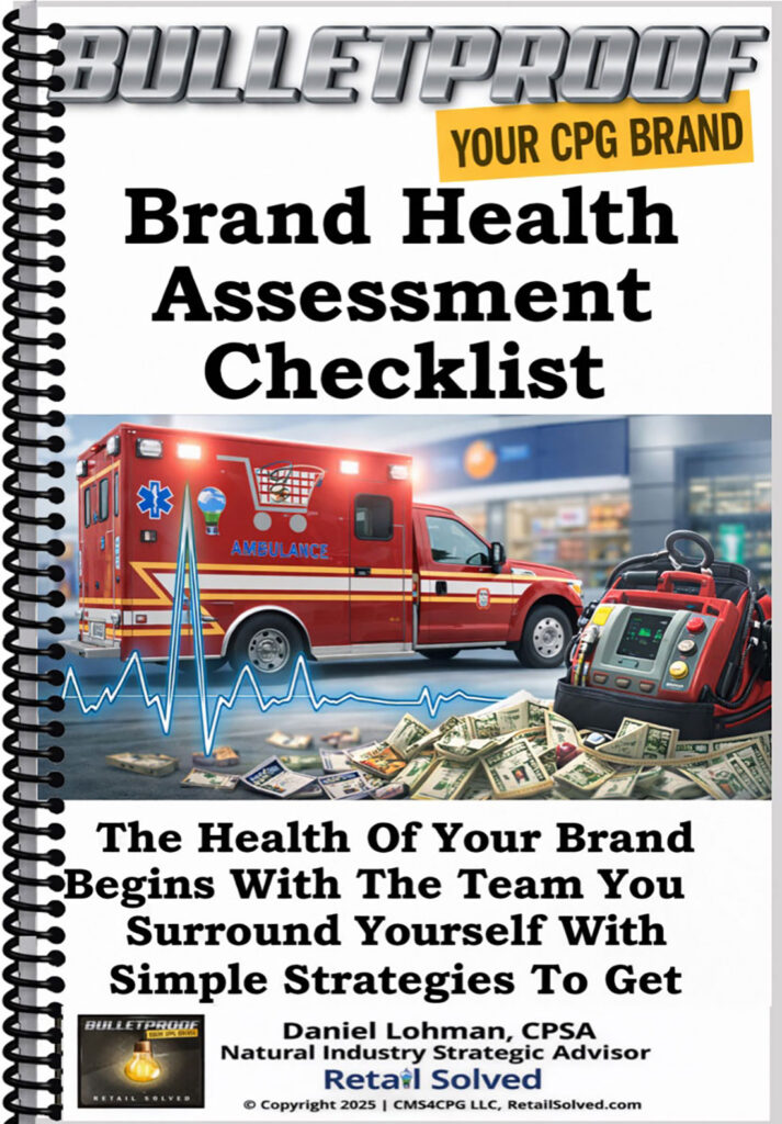 Cover of a brand health assessment checklist featuring an ambulance, defibrillator, and money.