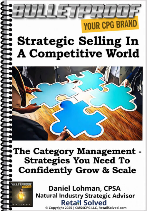 Book cover showing puzzle pieces and strategic selling concepts for CPG brands.