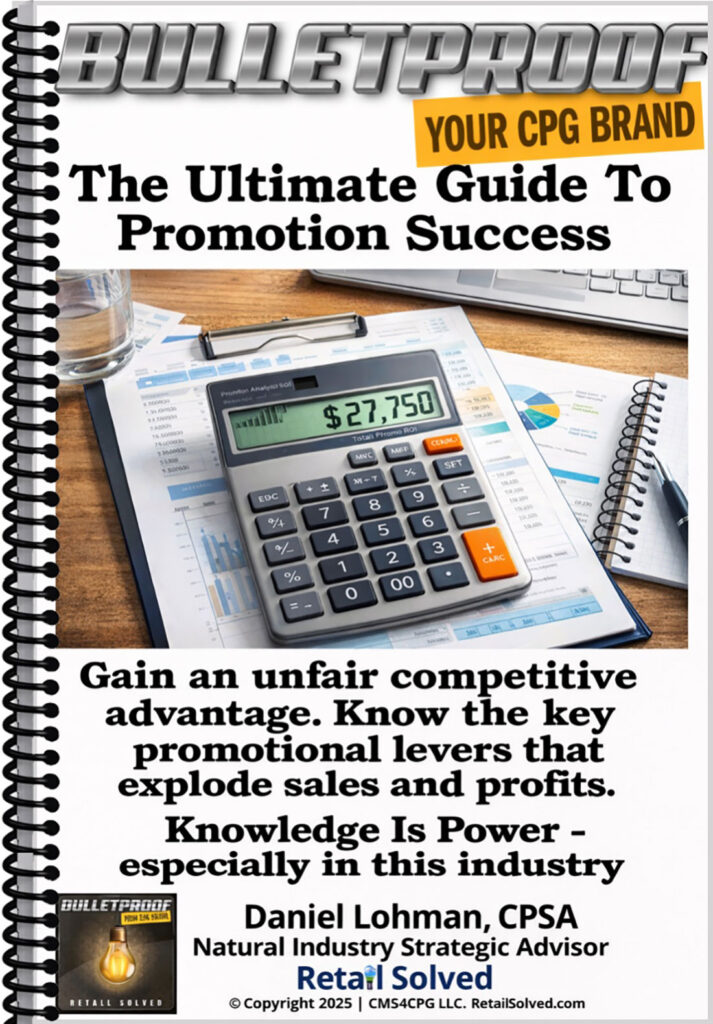 Promotional guide for CPG brand success with calculator and financial documents.