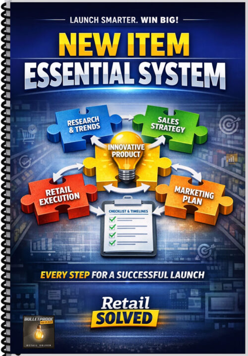 Colorful infographic showing the new Essential System for a successful retail product launch.