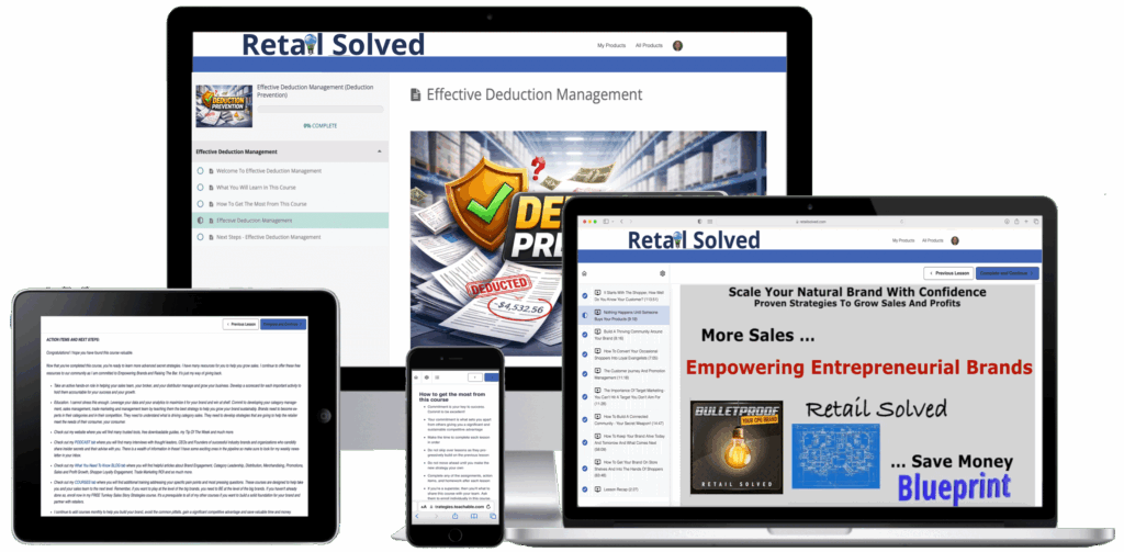 Various devices displaying Retail Solved's business and sales management content.